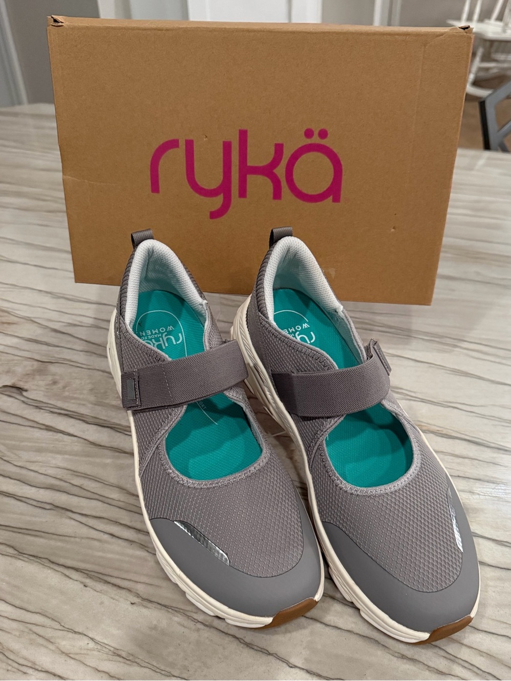 Ryka Skygrey Mary Jane Walking Shoe with Teal Accent